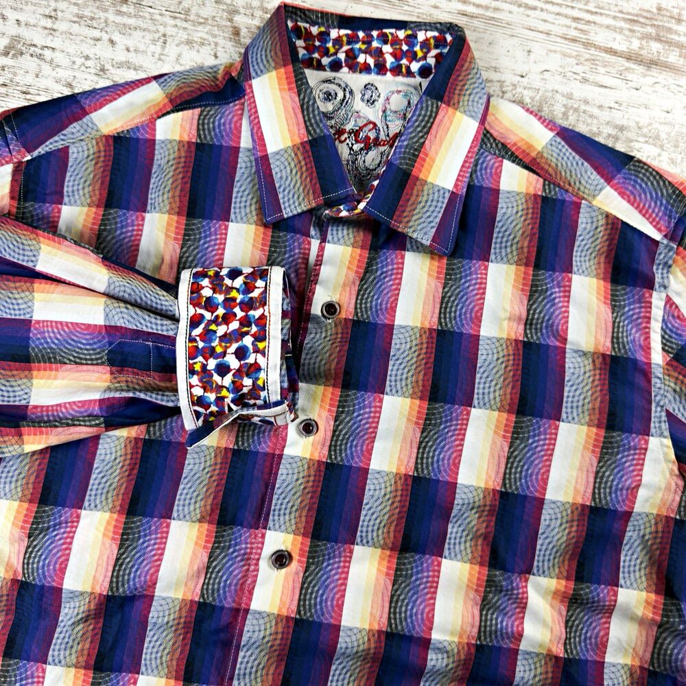 Robert Graham Ghost Paisley Shirt Mens M Classic Fit Plaid Flip Cuff Long Sleeve